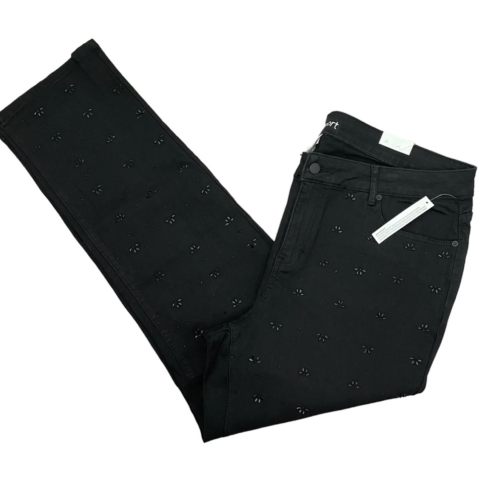 NWT Westport Mid-Rise Straight Leg Signature Fit Black Embellished Jeans 18W